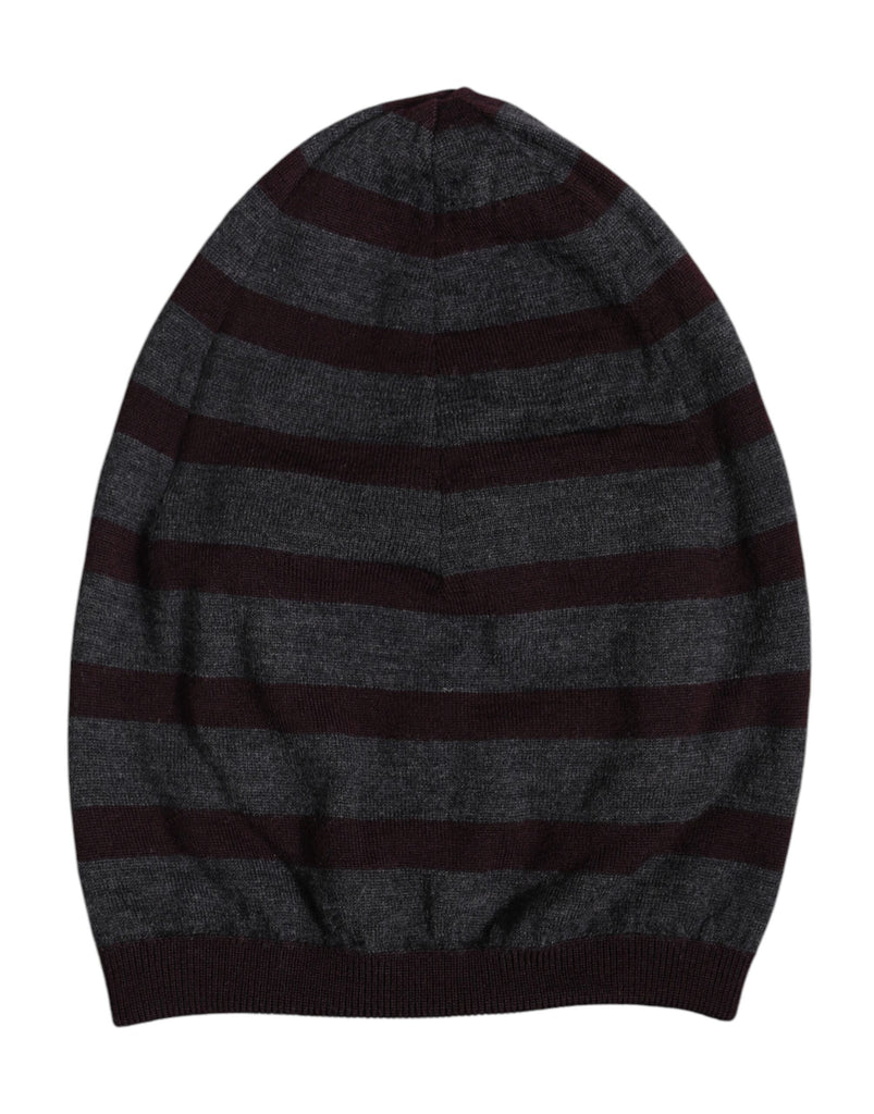 Gray Striped Wool Knitted Winter Beanie Hat