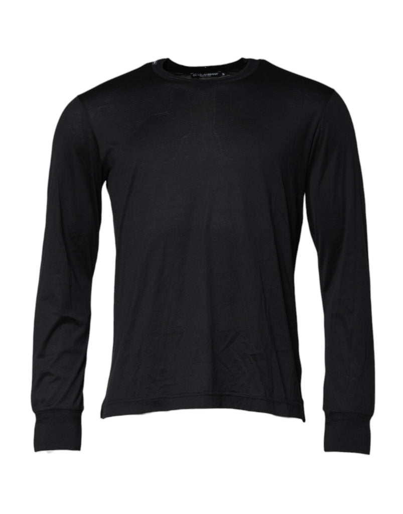 Dark Blue Silk Crew Neck Men Pullover Sweater