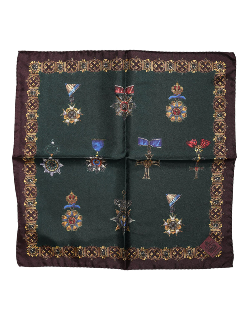 Green Medals Silk Square Foulard Scarf