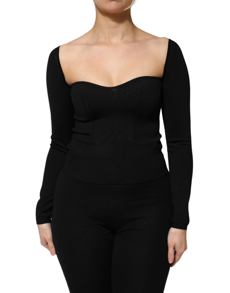 Black Viscose Long Sleeve Pullover Blouse Top