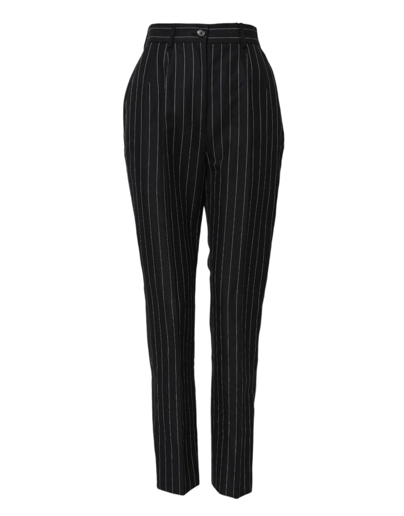 Black Stripes High Waist Tapered Pants