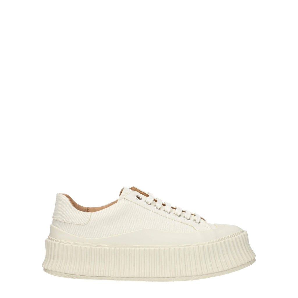White Fabric Platform Sneakers