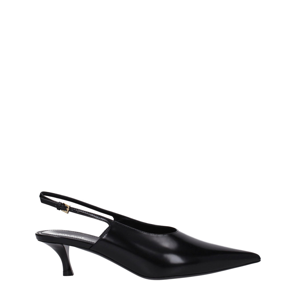 Black Leather Mid Heel Pumps