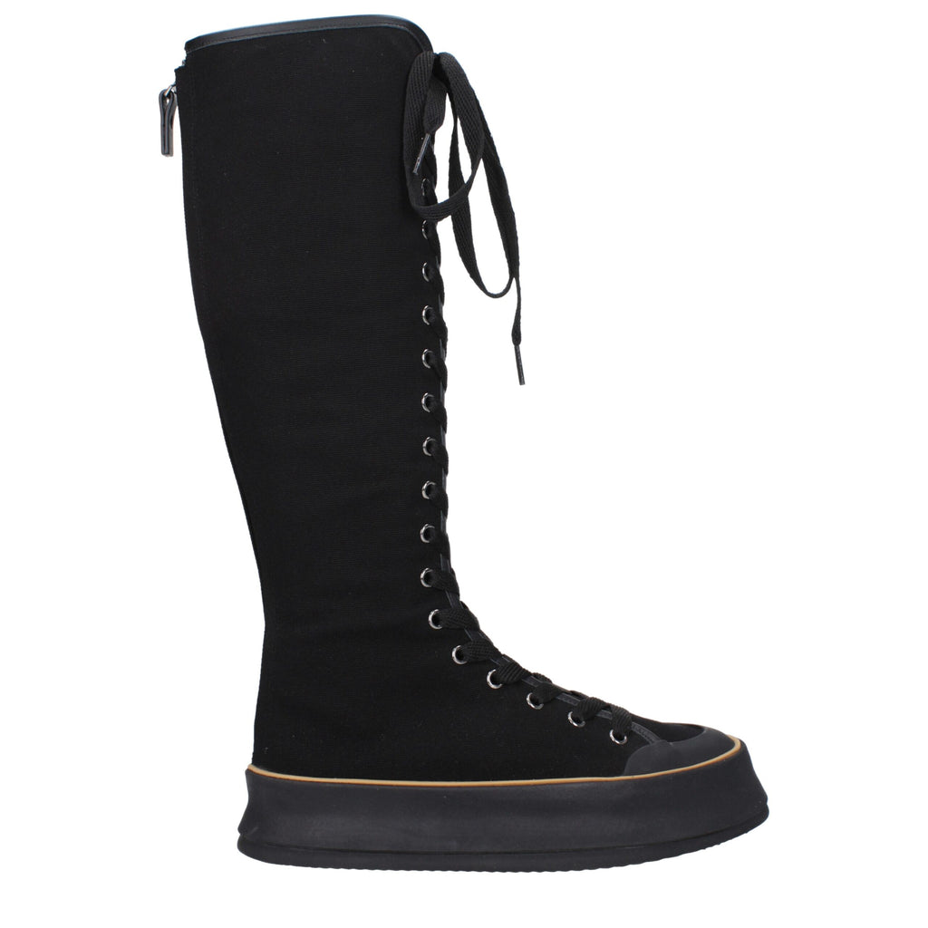 Black Fabric Lace-Up Boots