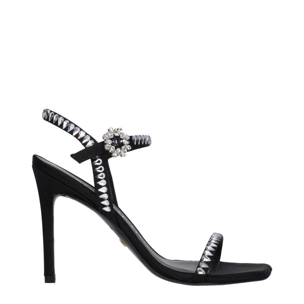 Black Satin Stiletto Heel Sandals