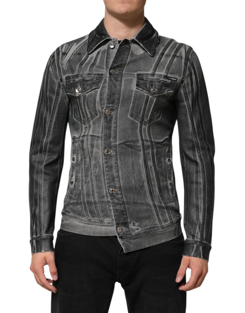 Gray Washed Cotton Stretch Denim Jacket