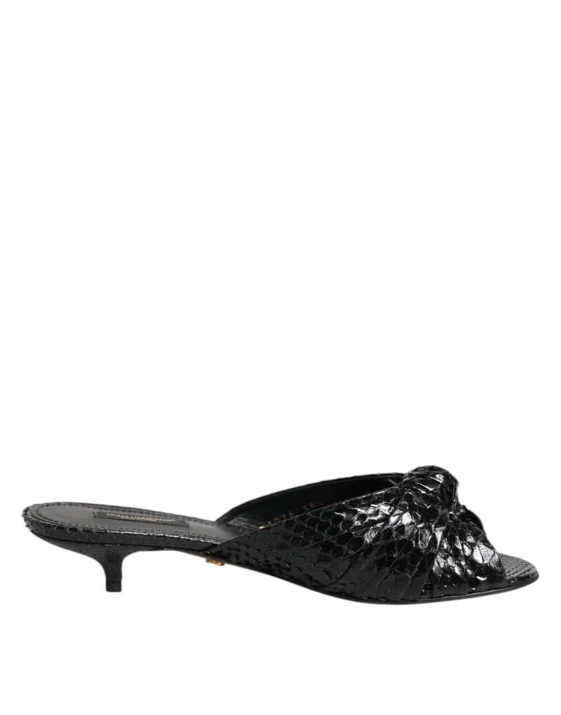 Black Leather Heels Slides Sandals Shoes