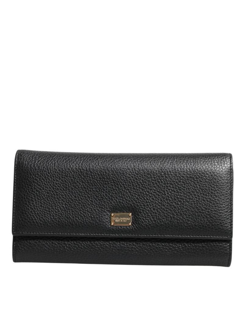 Black Leather Trifold Logo Plaque Card Holder Wallet