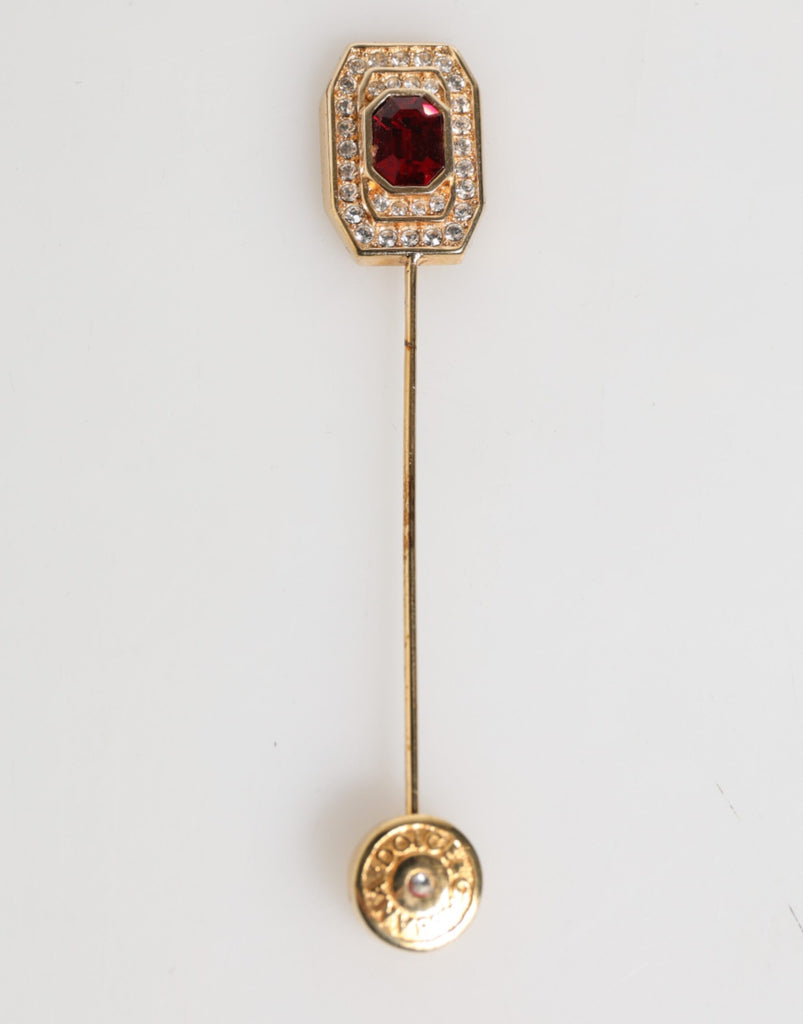 Rhinestone Embellished Sterling Silver Collar Brooch Pin