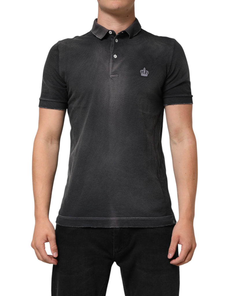 Gray Cotton Crown Collared Men Polo T-shirt