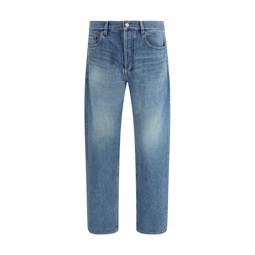 Blue Cotton Straight-Leg Jeans