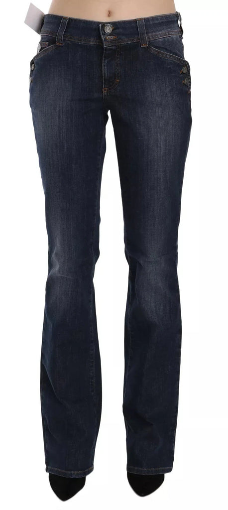 Blue Washed Mid Waist Flared Denim Casual Pants Jeans
