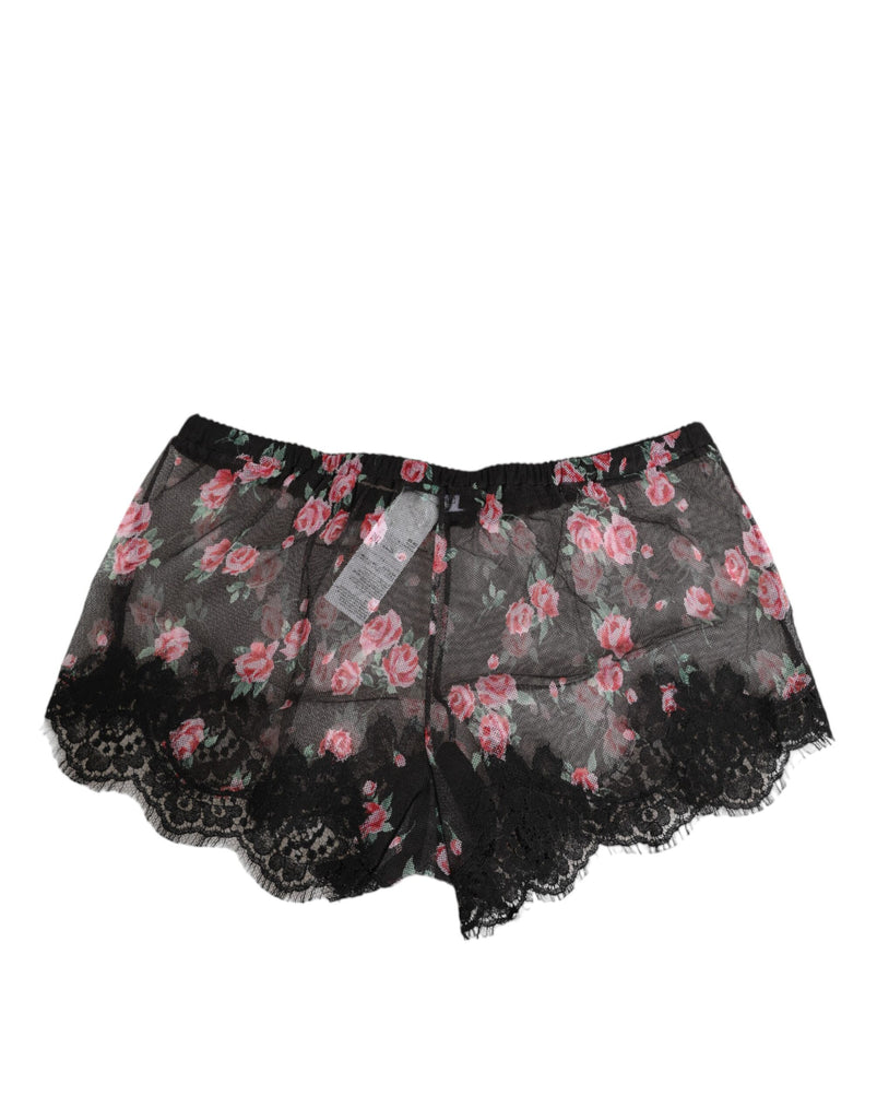 Black Pink Floral Lace Mesh Lingeri Underwear