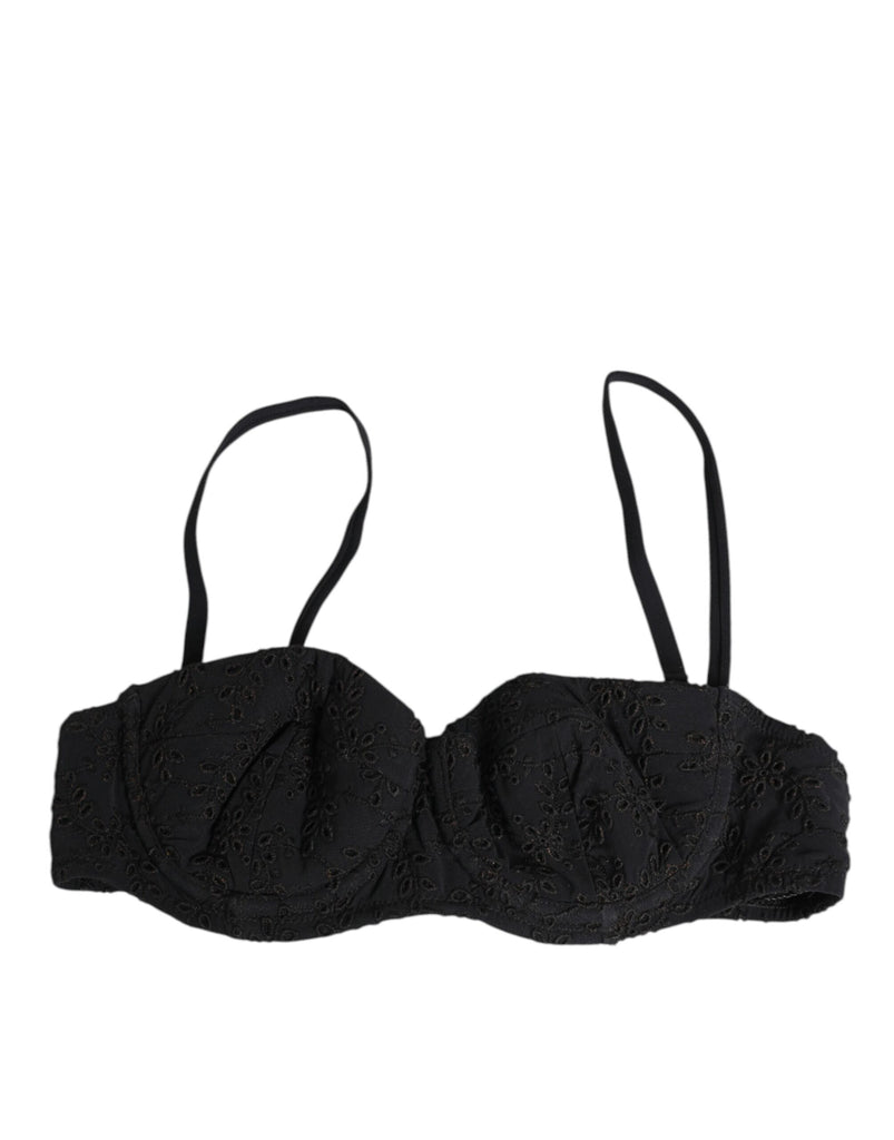 Black Polyester Embroidered Underwire Bra Underwear