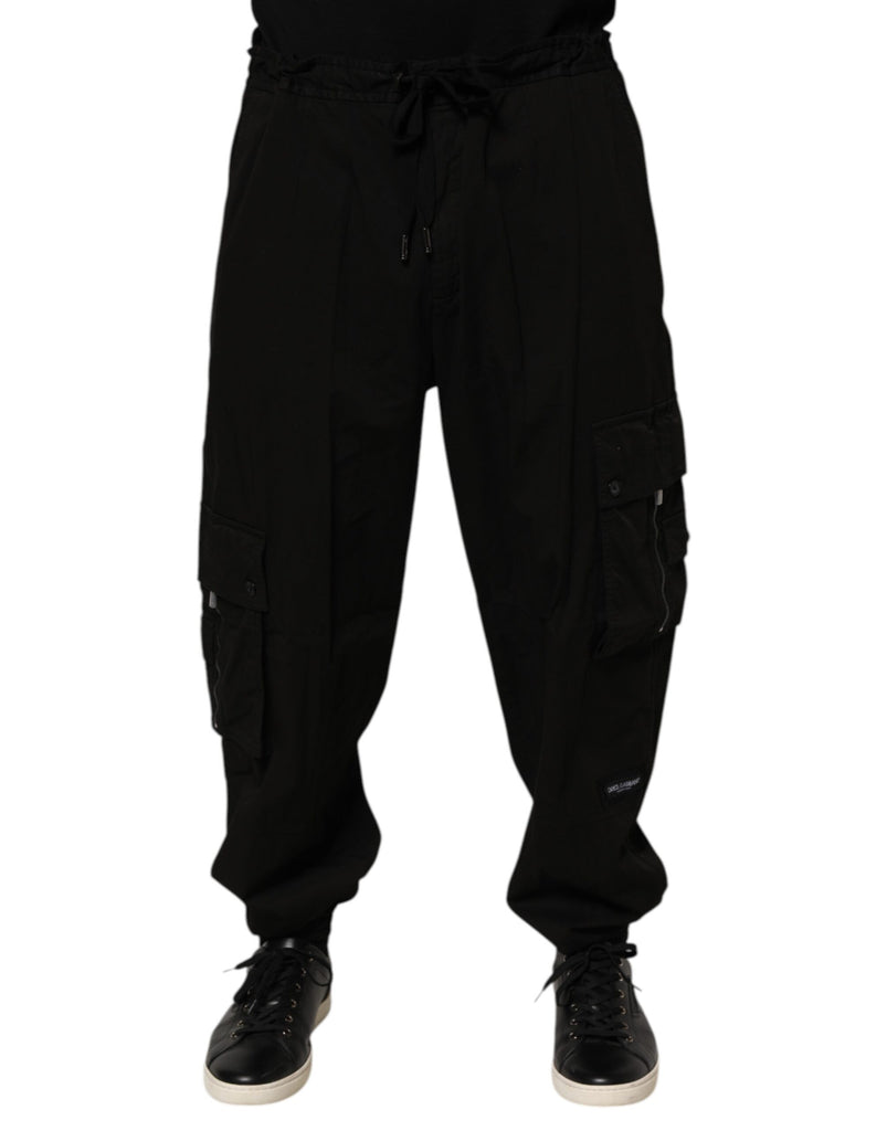 Black Cotton Cargo Jogger Sweatpants Pants