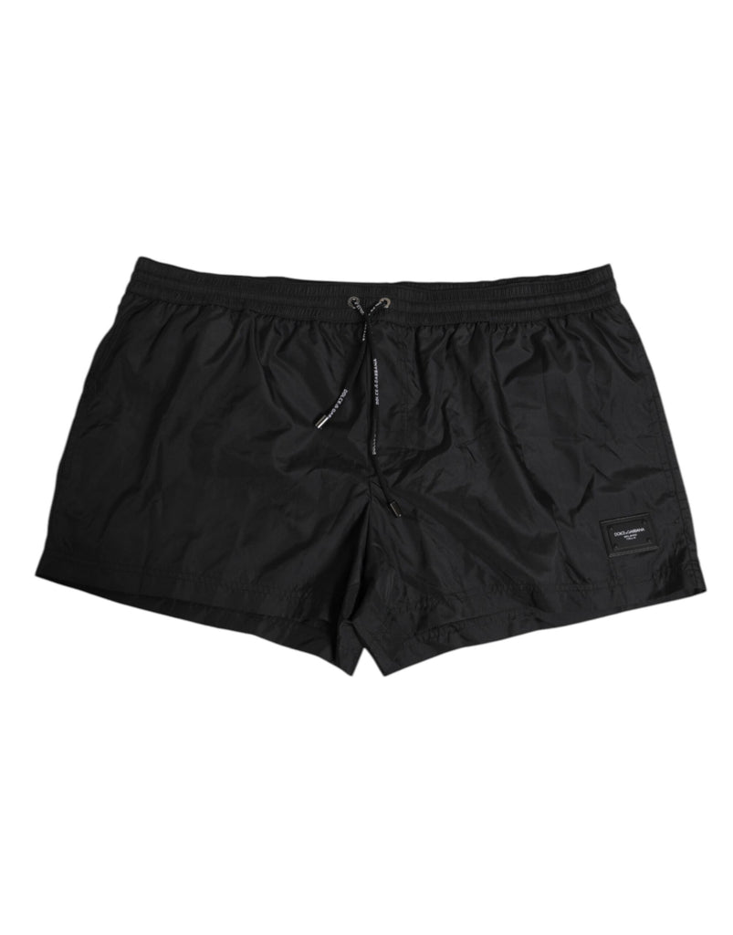 Black Logo Polyester Beachwear Shorts Swimwear