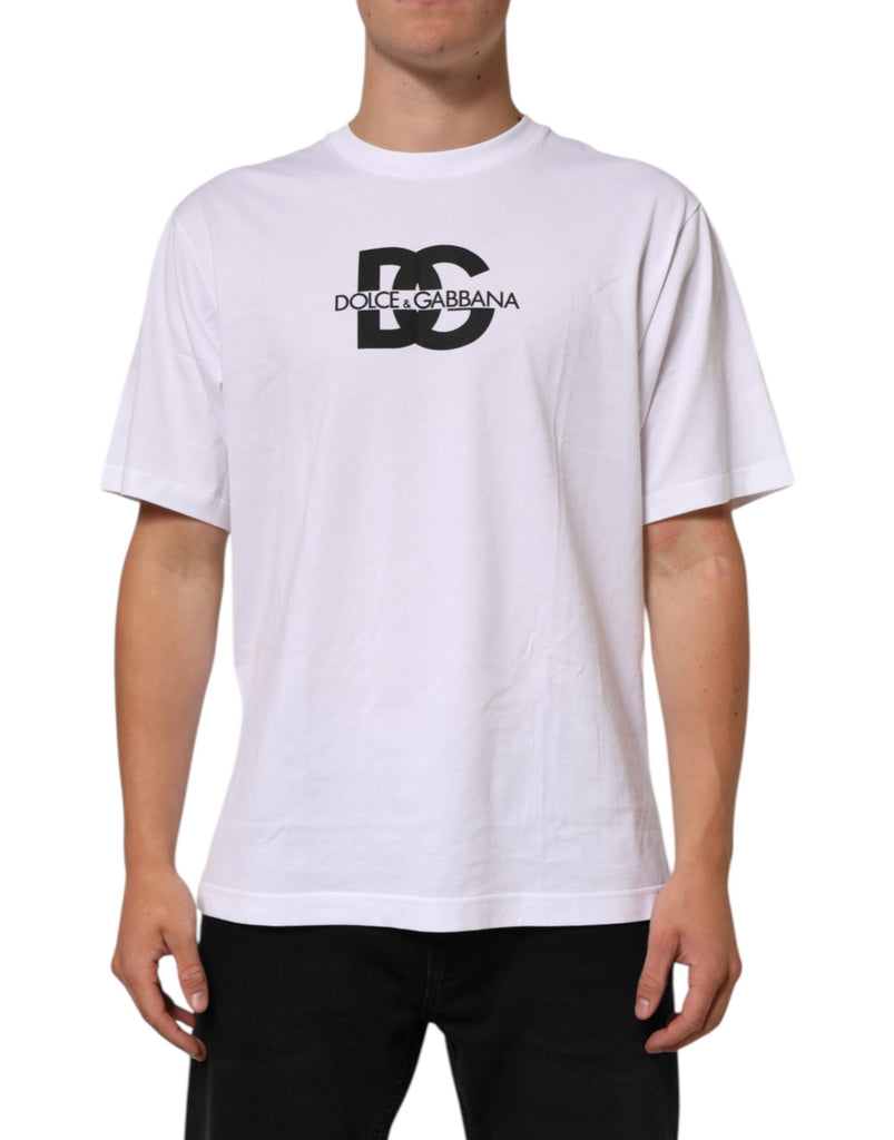 White Logo Print Cotton Crew Neck Men T-shirt