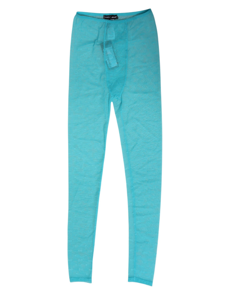 Light Blue Nylon Logo Lace Leggings Pants Underwear