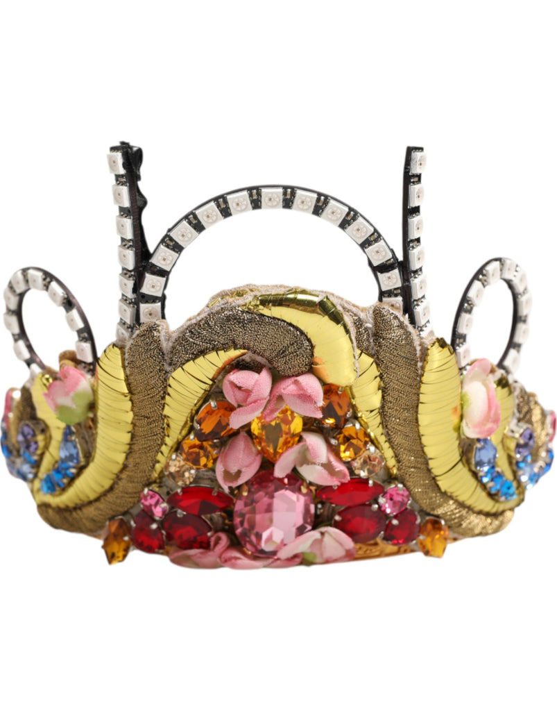 Gold Brass Crystal Embellished Headpiece Crown Diadem Tiara