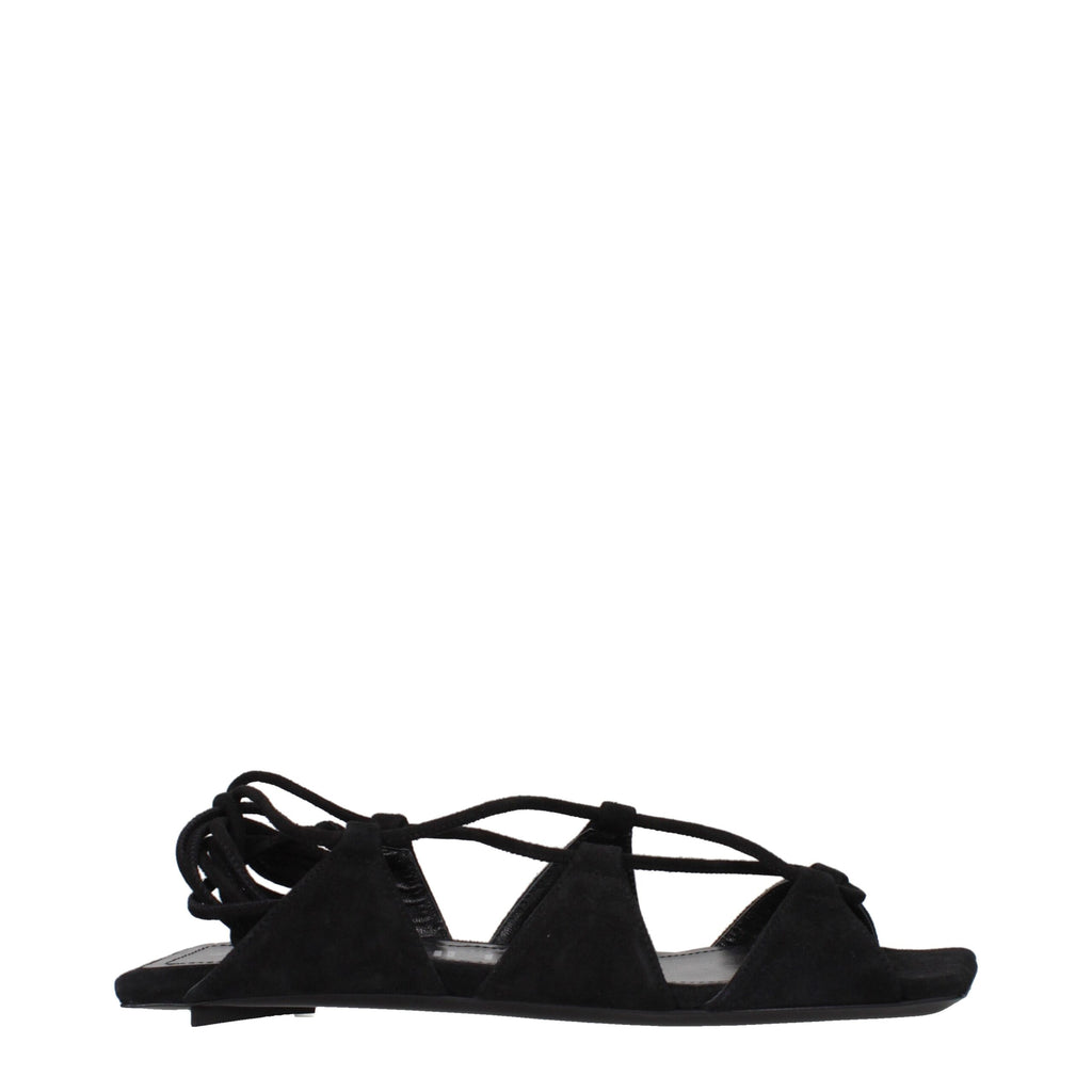 Black Leather Flat Sandals