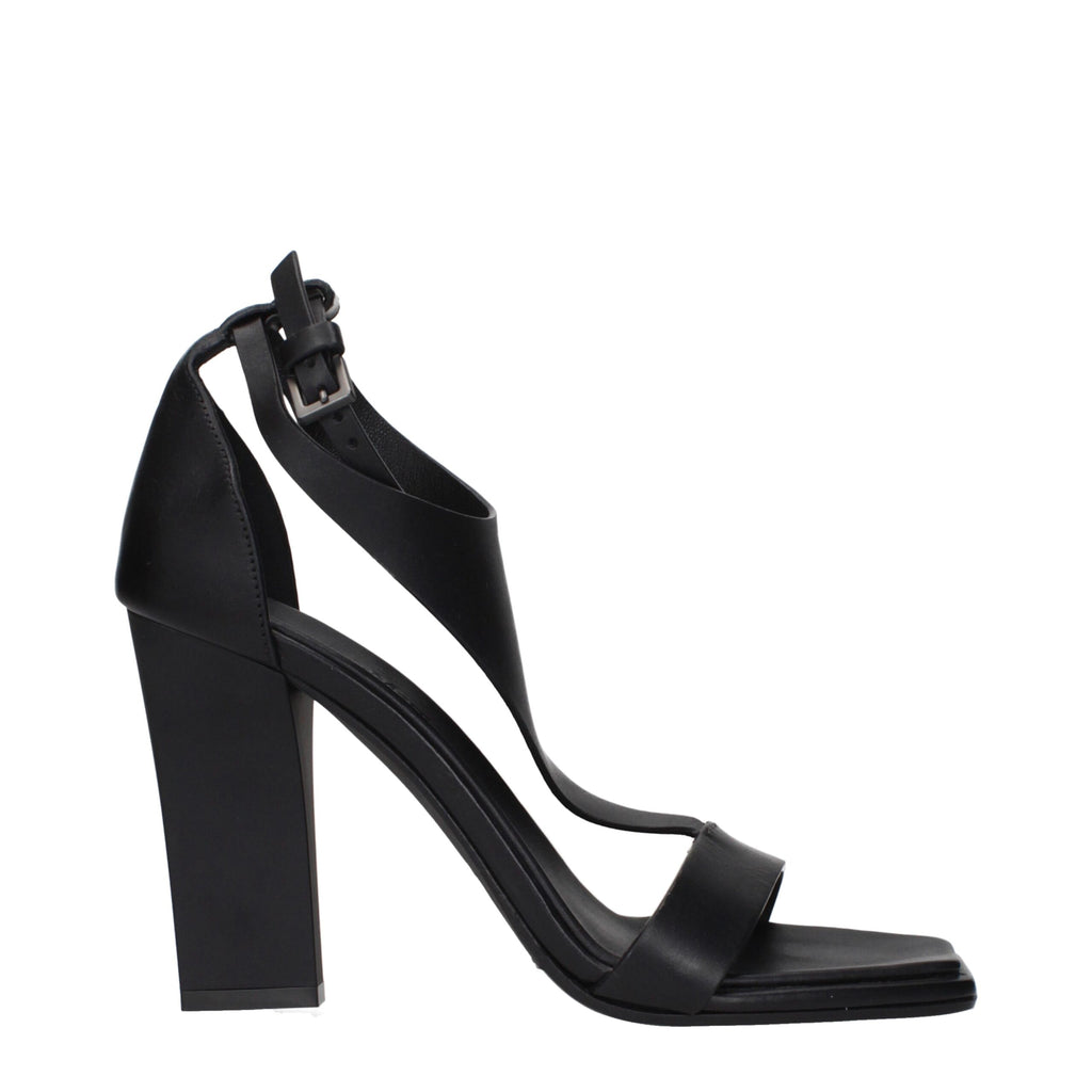 Black Leather Stiletto Heel Sandals