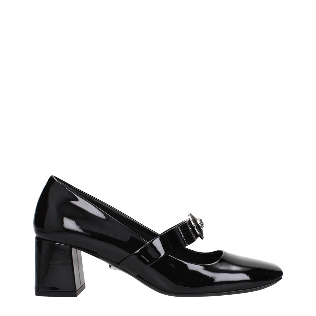 Black Leather Mid Heel Pumps