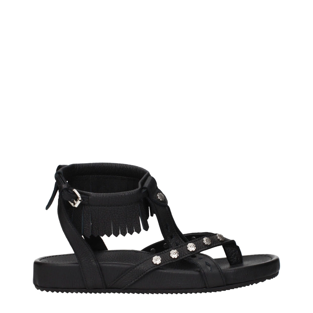 Black Leather Flat Sandals