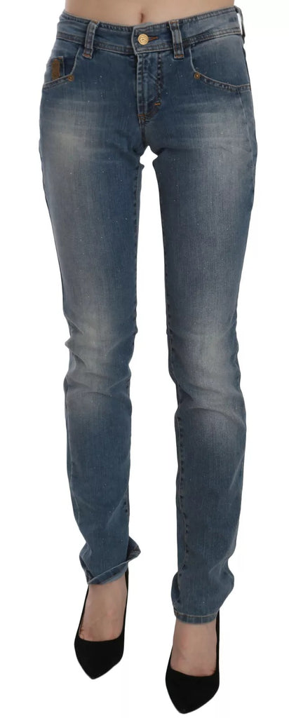 Blue Washed Mid Waist Skinny Casual Denim Pants