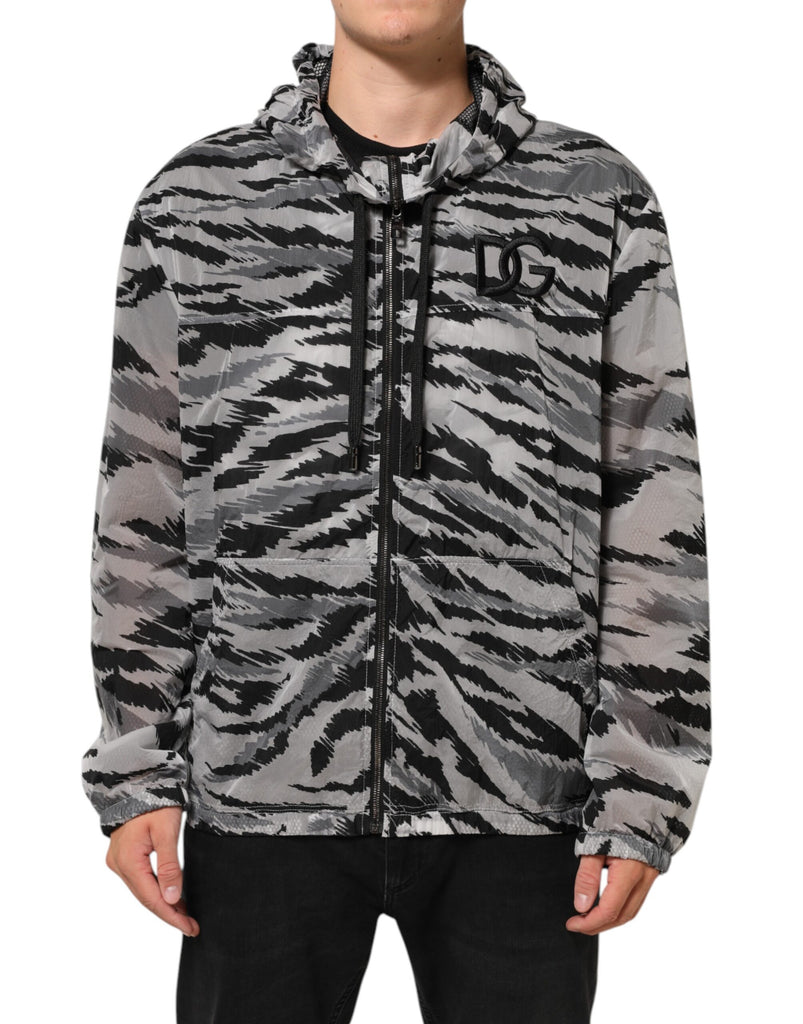 Gray Camouflage Hooded Sweatshirt Jacket