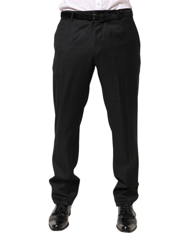 Black Wool Mid Waist Dress Men Trouser Pants