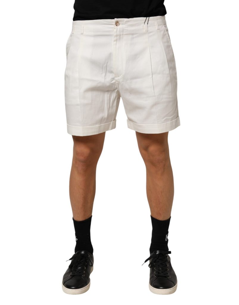 White Cotton Mid Waist Men Bermuda Shorts