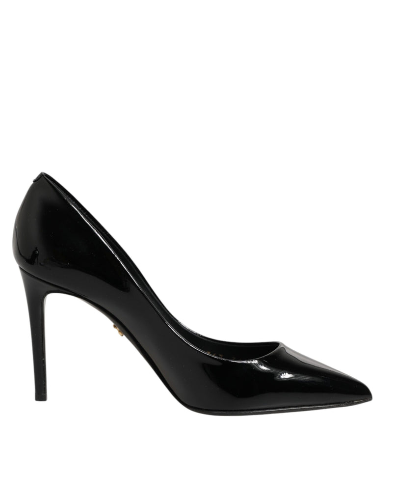 Black Leather Stiletto Heels Pumps Shoes