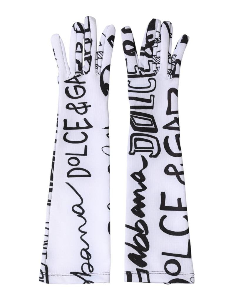 Black White DG Logo Elbow Length Mitten  Gloves