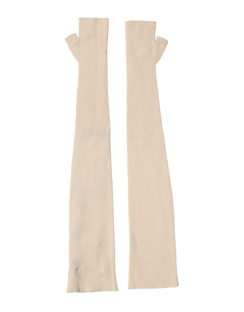 Beige Wool Fingerless Elbow Length Women Gloves
