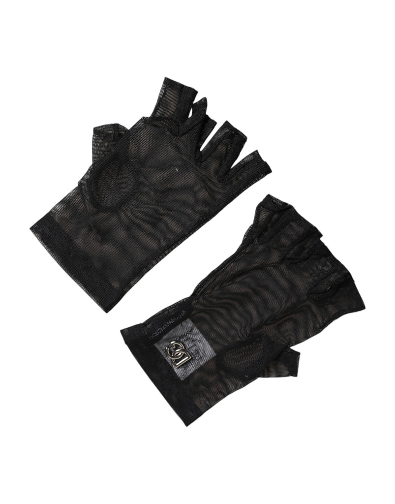 Black Nylon Wrist Length Fingerless Mitten Gloves