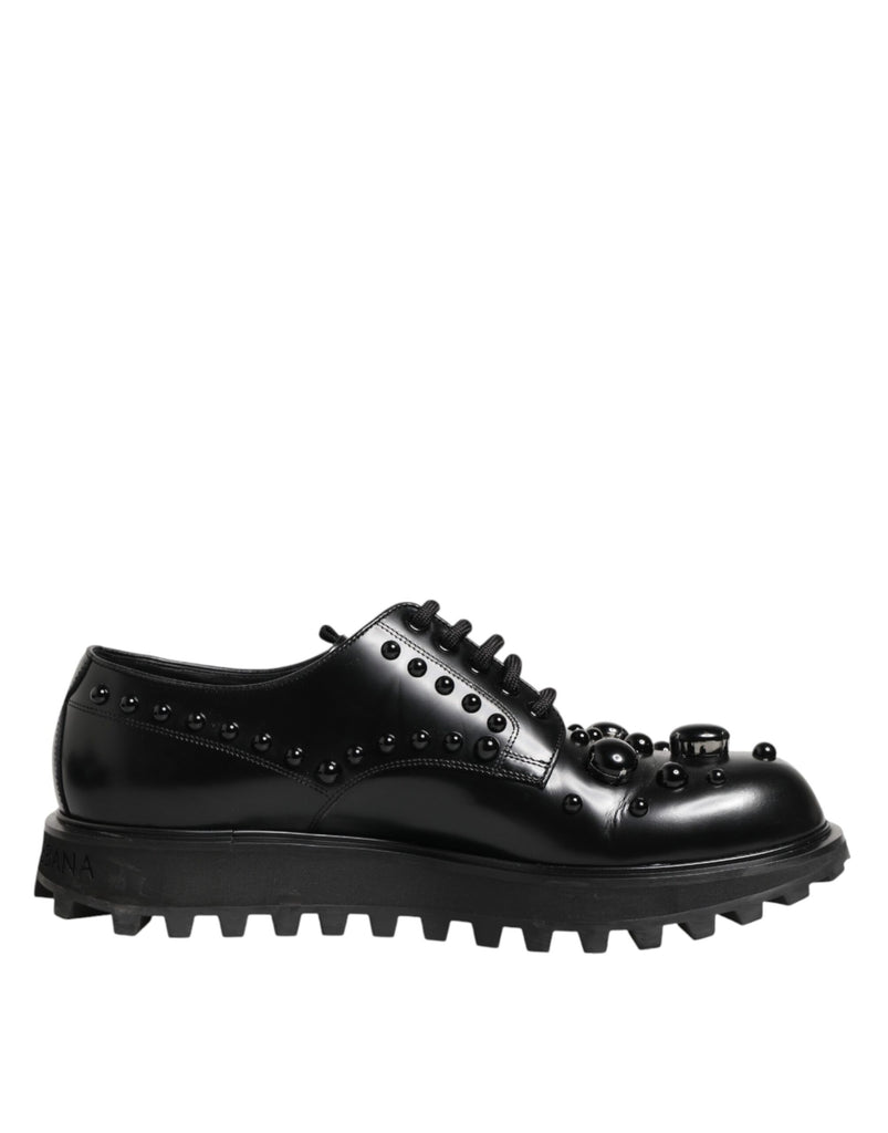 Black Leather Studded Men Formal Derby  Shoes