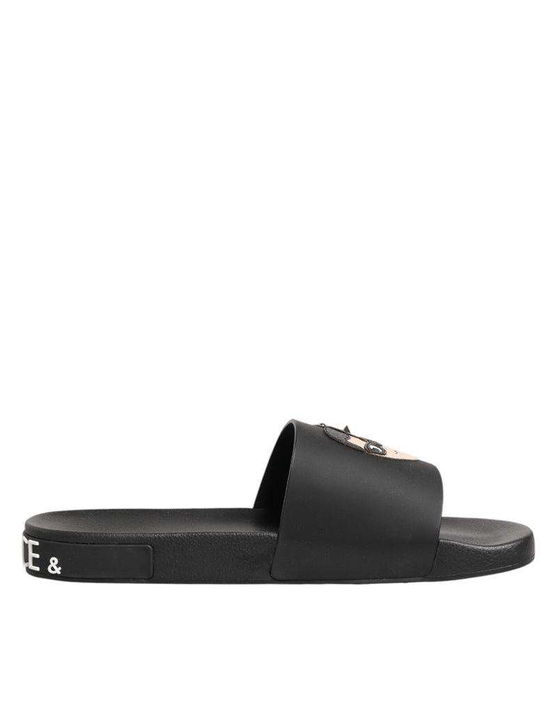 Black Leather Slides Sandals Beachwear Shoes