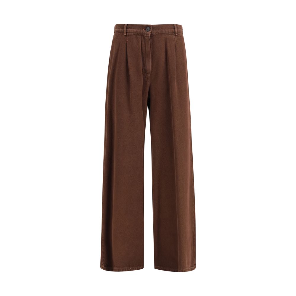 Brown Cotton Casual Pants
