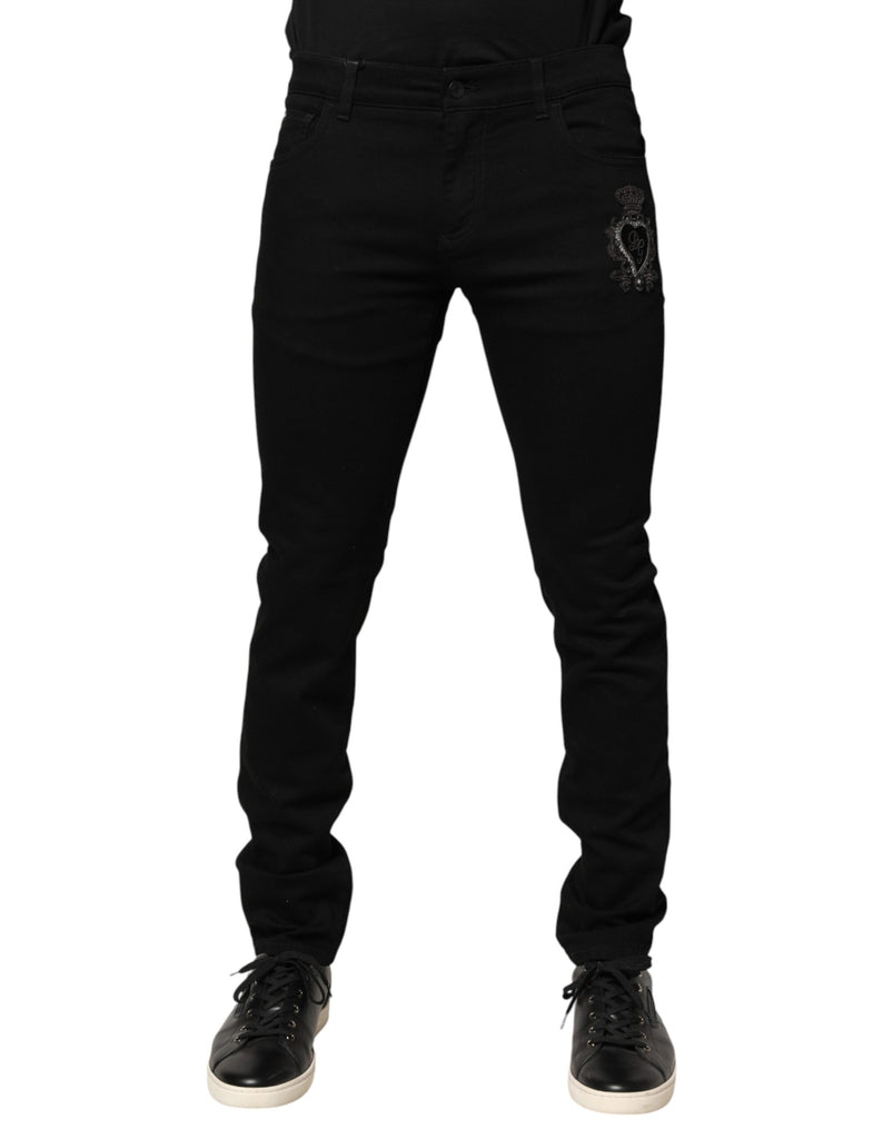 Black Sacred Heart Men Cotton Denim Jeans