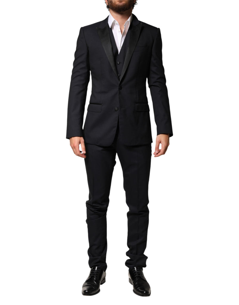 Black Wool Single Breasted 3 Piece Men Suit