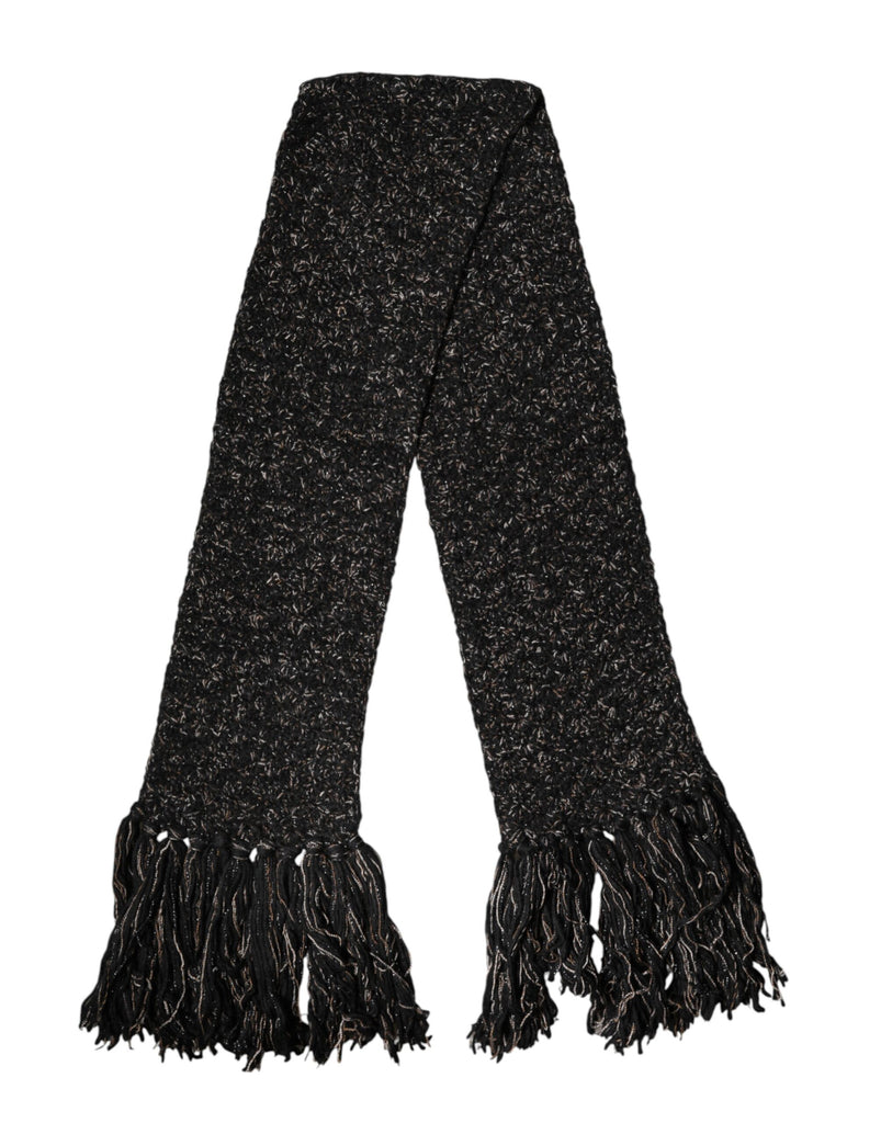 Black Wool Fringes Neck Wrap Foulard Scarf