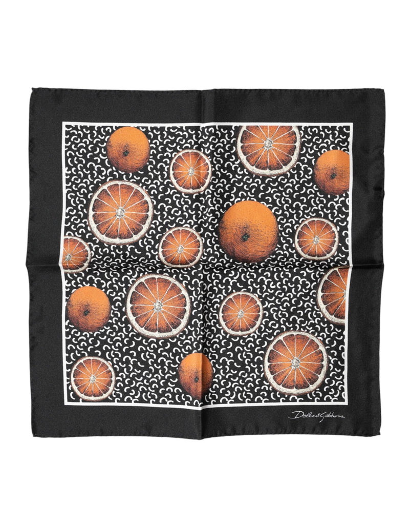 Black Orange Print Square Handkerchief Scarf