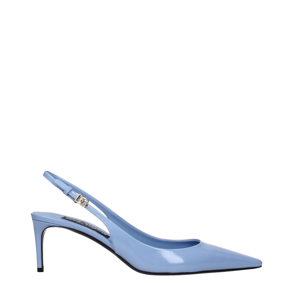 Light Blue Leather High Heel Pumps