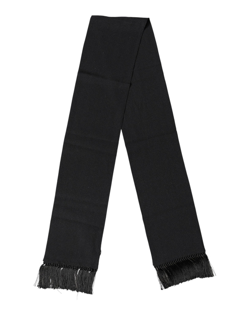 Black Silk Fringes Neck Wrap Foulard Scarf