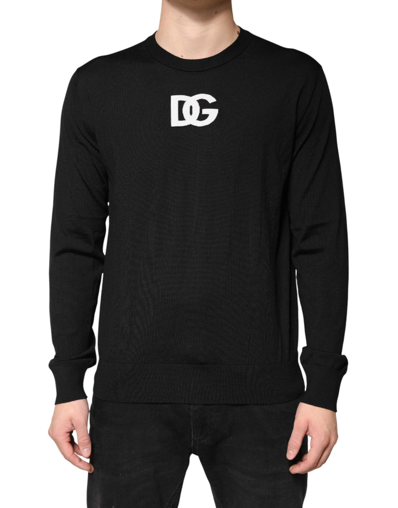 Black Wool DG Crew Neck Men Pullover Sweater