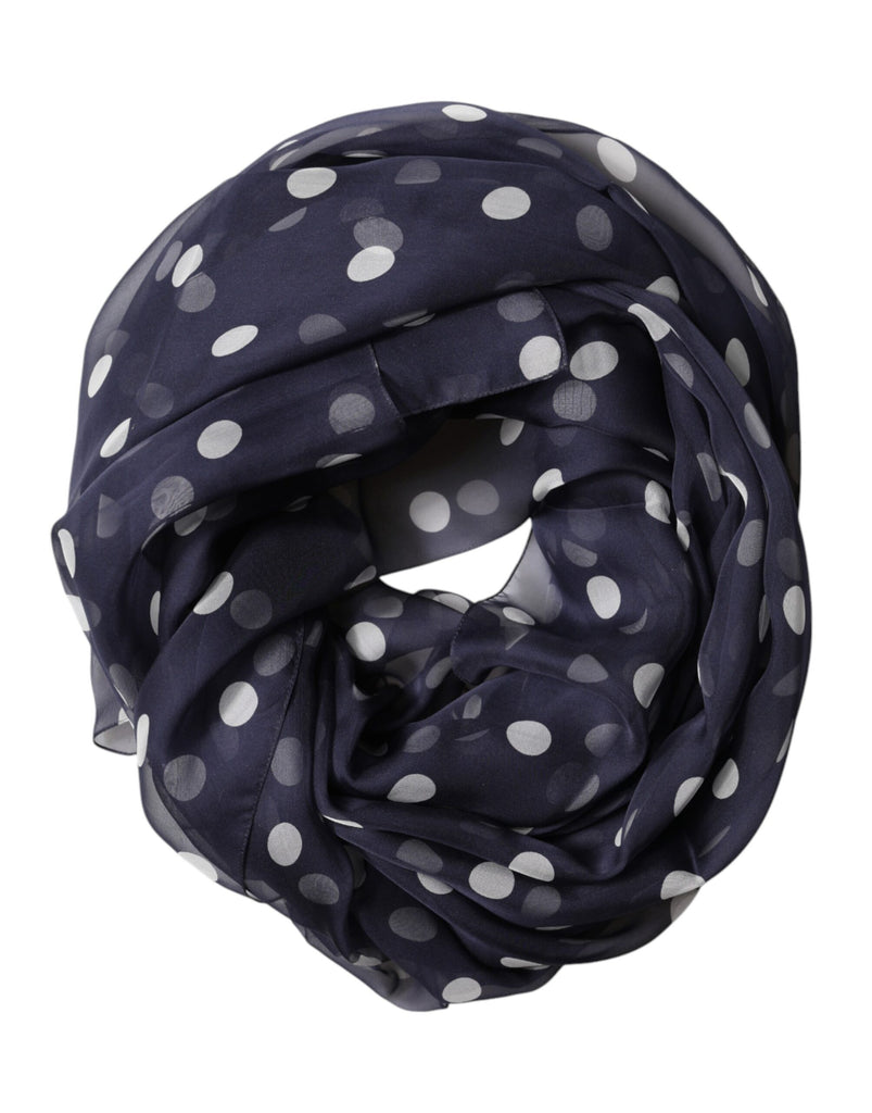 Blue Polka Dot Silk Neck Wrap Shawl 205cm x 132cm Scarf