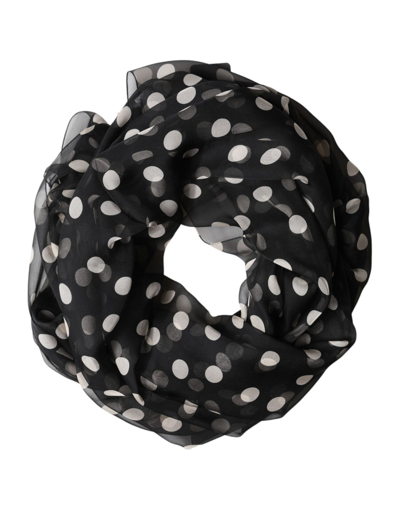 Black Polka Dot Silk Neck Wrap Shawl 205cm x 137cm Scarf