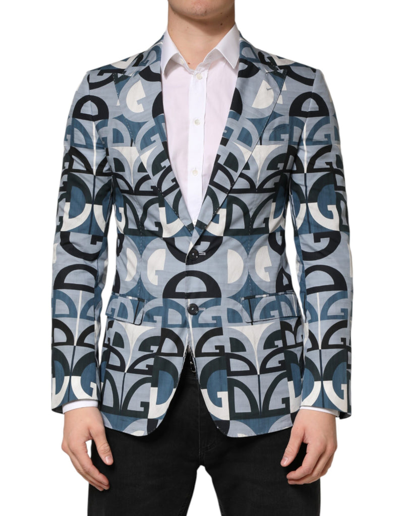 Blue Logo Monogram Single Breasted Blazer