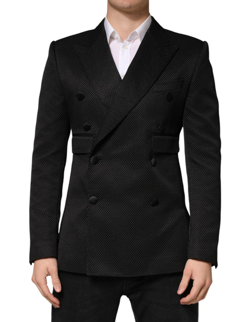 Black Cotton Double Breasted 2 Button Blazer