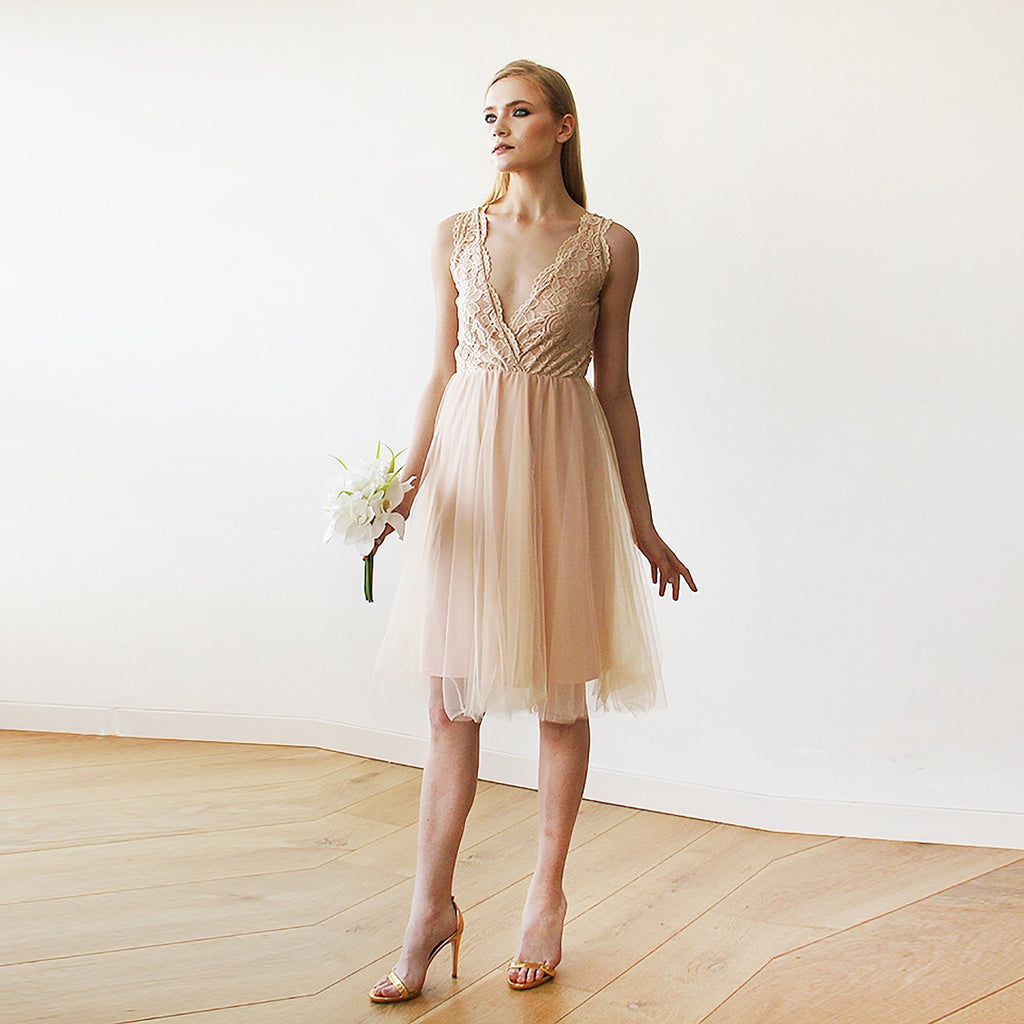 Pink Tulle and Lace Short Dress #1157